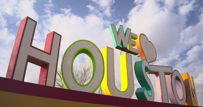 Low Angle &ndash; Cloudy Sky Over We Love Houston Sign 