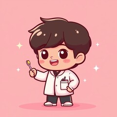 Obraz premium A cartoon boy is holding a toothbrush and smiling