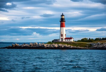 Annisquam Lighthouse stands tall against a dramatic sky, photogenic, grey