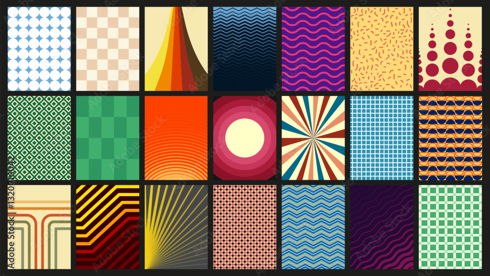 Poster groovy seamless patterns. set of vector backgrounds in trendy retro trippy style. 60s and 70s style.