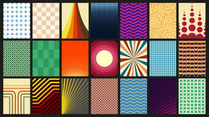 Groovy seamless patterns. Set of vector backgrounds in trendy retro trippy style. 60s and 70s style. Vector illustration.