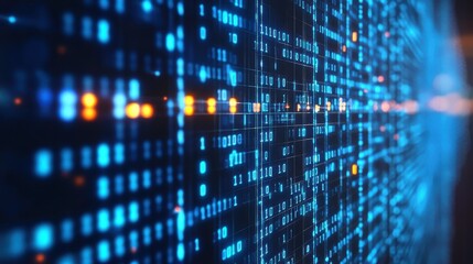 Digital Matrix Background with Bright Binary Code Pattern and Neon Glow Effects for Technology and Futuristic Themes