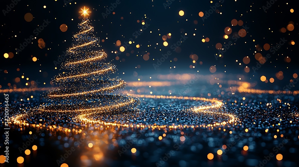 Poster sparkling golden christmas tree lights abstract design