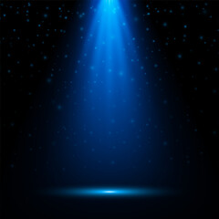 The spotlight shines. Bright Llight from a lamp or spotlight. Stage lighting spotlight, scene, stage lighting large, projector light effects. Vector illustration.