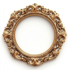 Ornate gold circular frame isolated on white. (1)
