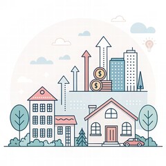 Obraz premium Urban Development Concept with Buildings and Growth Symbols