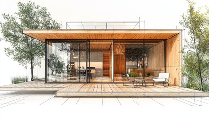 Fototapeta premium Modern Architectural Design of a Stylish Glass and Wood House