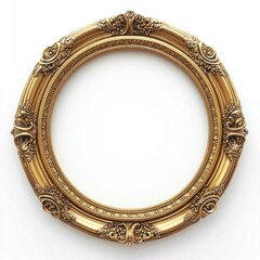 Ornate gold round frame isolated on white. (1)