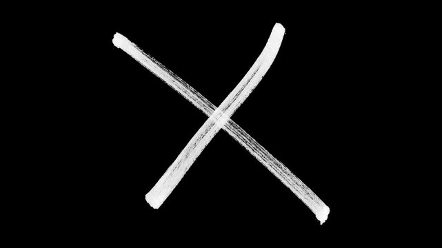Cross brush hand drawing, white cross brush drawing. Animation of drawing marker cross. Concept of cancel, x, negation, don&rsquo;t, forbidden, prohibited. video. with alpha channel