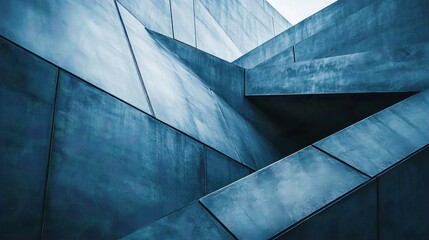 Futuristic Architectural Wallpaper with Geometric Patterns and Light Textures in Blue and Grey