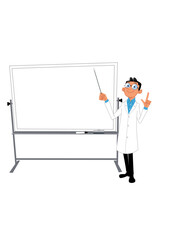 ホワイトボードの前に立つ白衣の男性