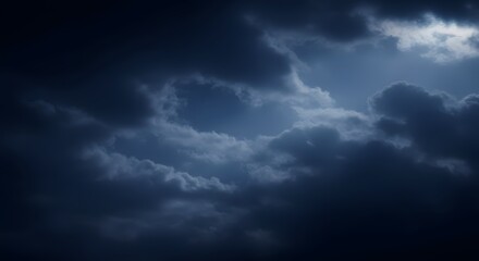 Obraz premium Dark blue abstract background. Night sky with clouds and moonlight. Navy blue sky background with copy space for design. Web banner.