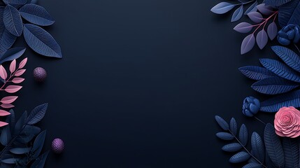 Elegant Floral Frame Deep Blue Background