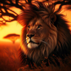 Naklejka premium Majestic Lion at Sunset