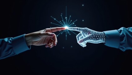 Hand interacting with a modern interface for digital transformation and metaverse concept. Connection of next generation technology and a new era of innovation.