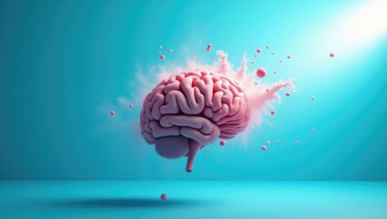 Human brain hovering against a blue backdrop. mind blown concept.