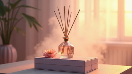 Incense air freshener reed diffuser glass bottle mockup with box