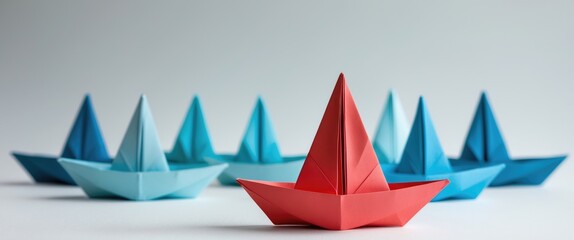 Collection of origami boats against a white background.