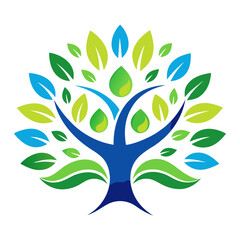 People, Tree, Leaf, Ecology, Nature, Wellness, Healthy Life Logo Vector Design on White Background, Vector design featuring people, tree, leaf, and wellness themes for eco-friendly logos.