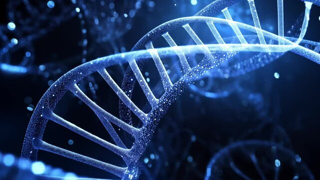 Animated DNA helix sequence with abstract light and deep blue color tones visuals
