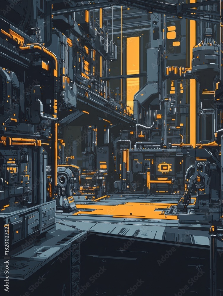Poster automated factory demonstrates advanced robotics and ai technology in a well designed production spa