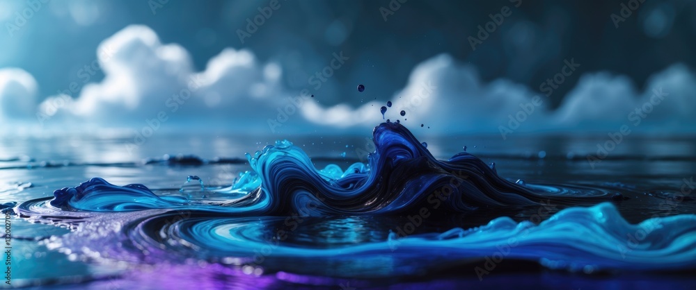 Poster ink in water, close up. abstract backdrop. blue paint mixing into water. abstract clouds in liquid. 