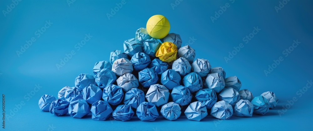 Poster concepts of idea and creativity featuring a mountain of crumpled paper balls. thinking outside the b