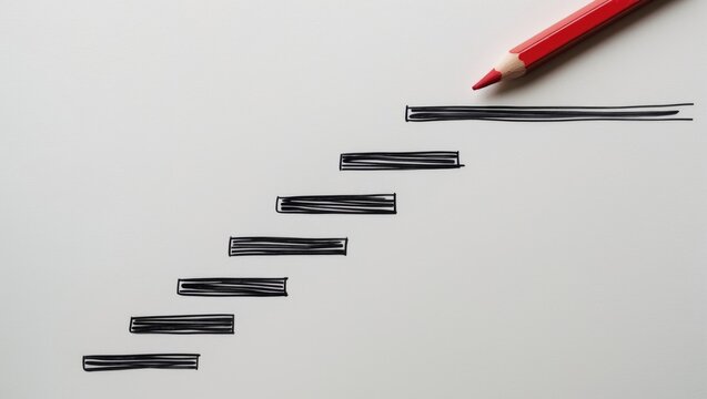 Handwriting resembling a step staircase progressing towards a target in the background with space for text. Business, education, or career goal target success achievement, continuous improvement co...