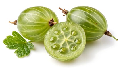 Fresh Green Gooseberries on White Background