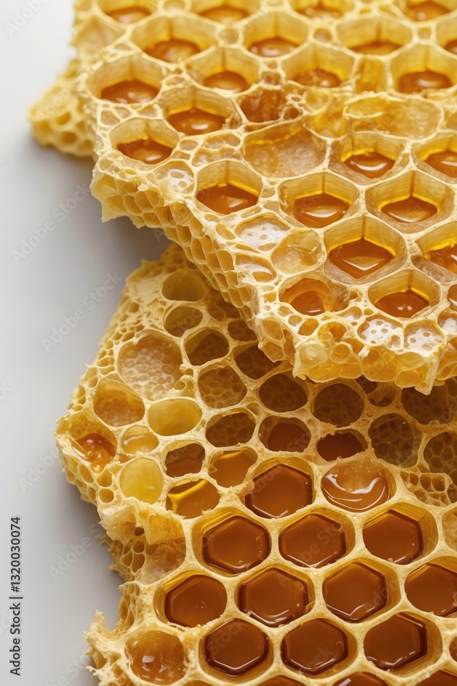 Poster closeup of honeycomb section isolated on background