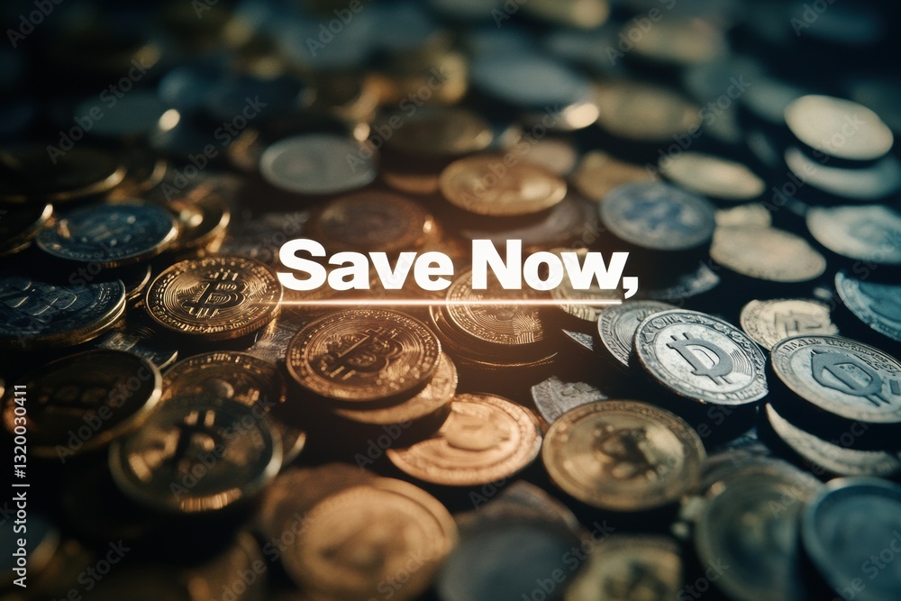 Poster Strategies to save money with golden coins and banknotes in a captivating display of wealth