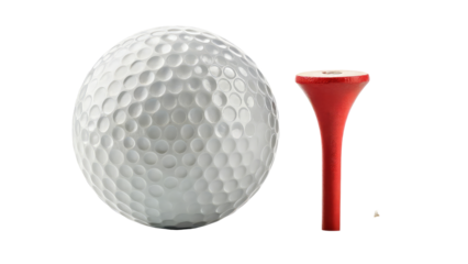 Classic golf ball resting on a tee captured with precision ideal for golf club logos training materials and professional sporting graphics on transparent background PNG