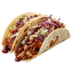 A Delicious Pulled Pork Taco with Coleslaw and Barbecue Sauce Isolated on Transparent Background