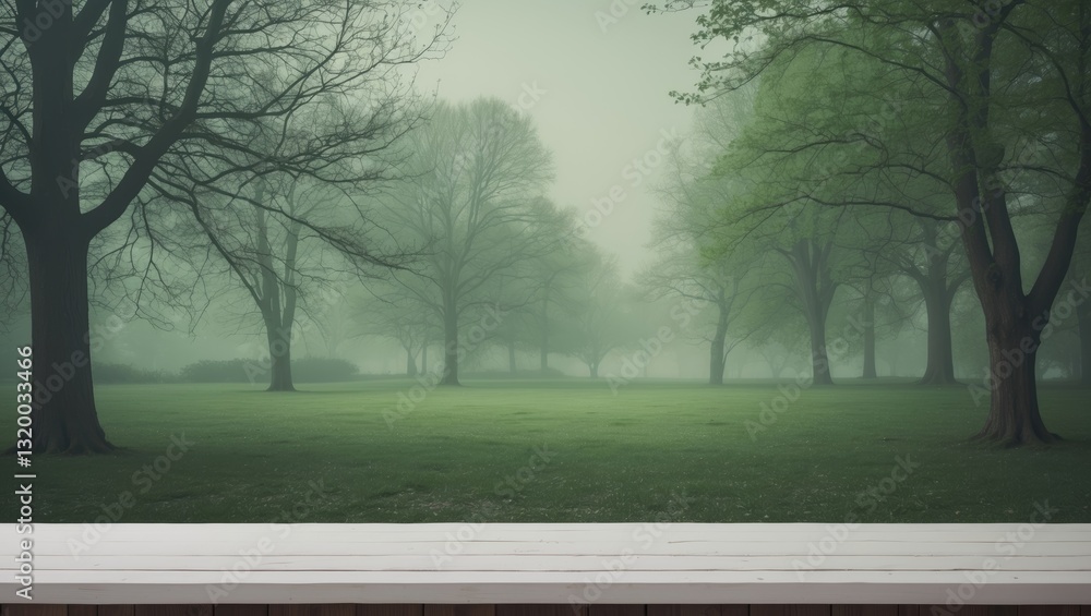 Aufkleber a product display template featuring a background of a bare white wooden countertop with a hazy tree