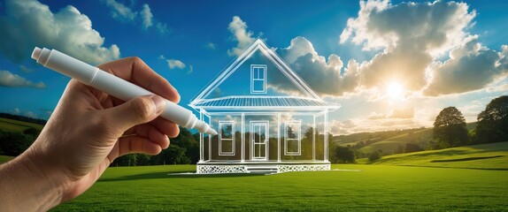 Hand drawing of a home. Designer concepts. Combination of sketching and photography.