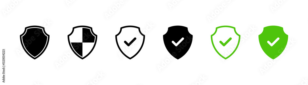 Poster shield check mark icon or security shield protection icon with tick symbol