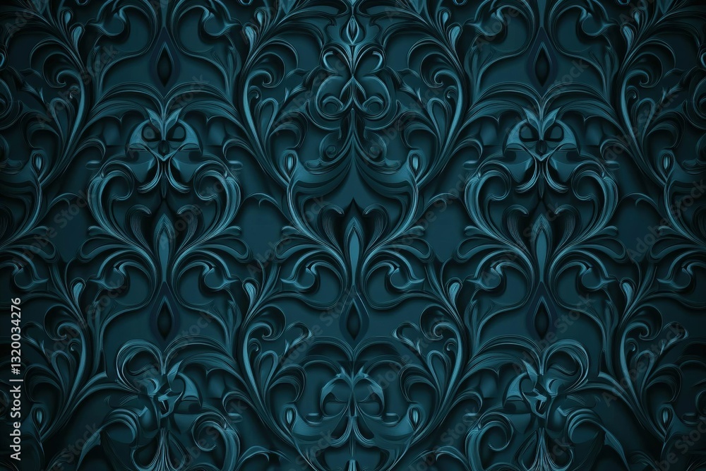 Poster intricate floral pattern in deep teal creating a textured elegant and royal backdrop