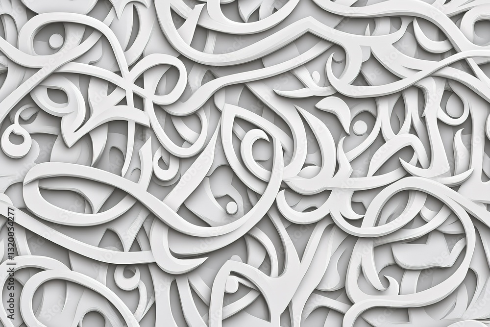 Poster abstract calligraphy design with repeating forms and patterns in a white tone