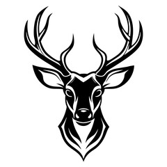 Naklejka premium Silhouette Head of Deer with White Background Vector Illustration – Cartoons, Clipart & Line Art Design, Vector silhouette of a deer head, perfect for clipart, cartoons, and line art designs.