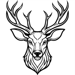 Silhouette Head of Deer with White Background Vector Illustration – Cartoons, Clipart & Line Art Design, Vector silhouette of a deer head, perfect for clipart, cartoons, and line art designs.