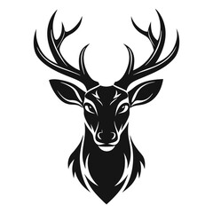 Silhouette Head of Deer with White Background Vector Illustration – Cartoons, Clipart & Line Art Design, Vector silhouette of a deer head, perfect for clipart, cartoons, and line art designs.