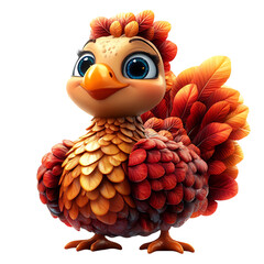 A Fluffy 3D Cartoon Thanksgiving Turkey Isolated on Transparent Background