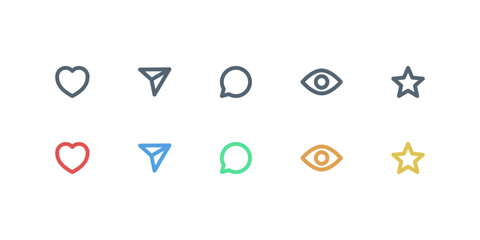 Like, comment, share and eye view icon set. social media notification icons , love favorite heart and star flat icons, post reactions collection set. Vector illustration