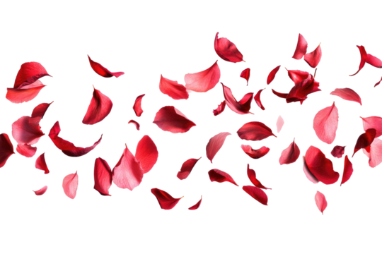 flying red petals on transparent background