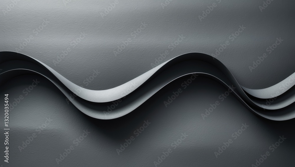 Poster grey carbon textured abstract geometric background featuring soaring horizontal curved waves, with s