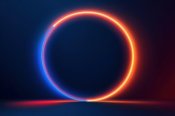 Obraz premium Circular neon light design featuring blue and orange illuminating a dark background
