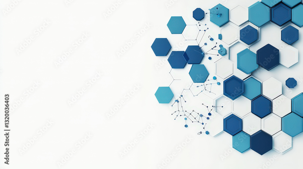 Poster modern hexagonal pattern in blue tones with abstract connections