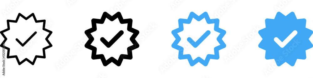 Leinwandbilder Verified badge icon tick symbol Vector blue verification badge approved check mark icon - Quality certify icon . official account profile verify icon
