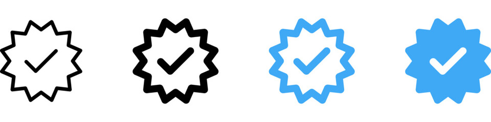 Verified badge icon tick symbol Vector blue verification badge approved check mark icon - Quality certify icon . official account profile verify icon