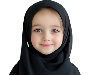 Naklejka premium Beauty smiling of a little girl wearing black headscarf, cute student school isolated on white background